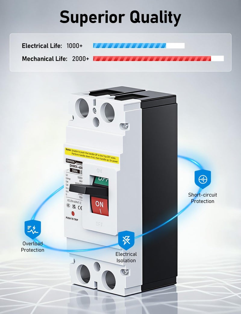 DIHOOL Heavy Duty Battery Disconnect Switch, 300 Amp DC Circuit Breaker for Main Power Station Solar System, UPS - Image 3